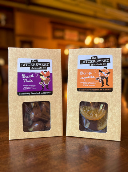 Milk Chocolate Brazil Nuts & Juicy Orange Slices in dark chocolate